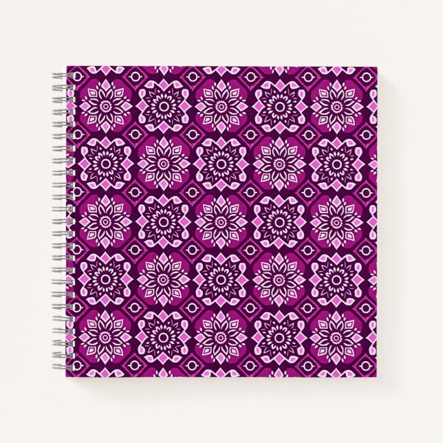Carnet Elégant Boho Chic motif floral géométrique (Devant)