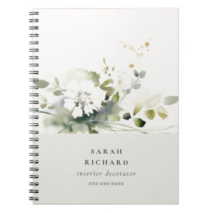 Carnet Élégant Boho moderne Abstrait vert blanc floral