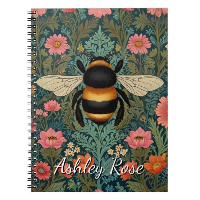 Carnet Elegant boho retro bumblebee spring florals  (Devant)