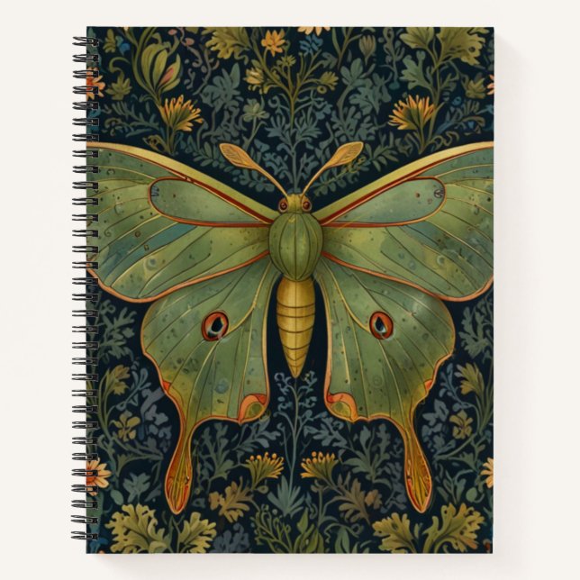Carnet Élégant boho rétro Luna moth botanique (Devant)