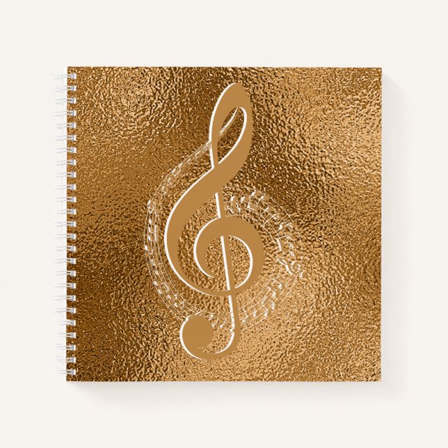 Carnet Elégant bronze or note de musique métallique  (Devant)