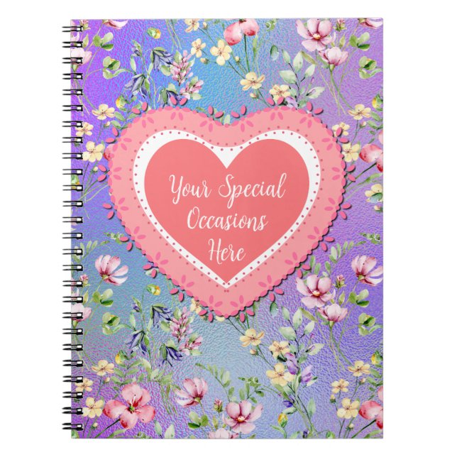 Carnet Elégant cadre de coeur floral : pour chaque occasi (Devant)