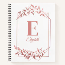 Élégant cadre en or rose monogrammé feuille blanc
