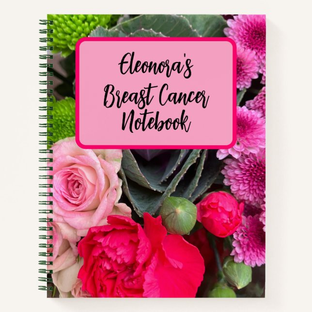 Carnet Élégant Cancer du sein rose floral personnalisé Sp (Devant)