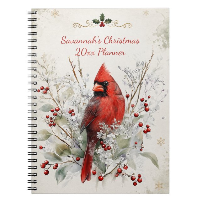Carnet Élégant Cardinal Rouge de Noël (Devant)