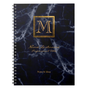 Carnet Élégant Carré en marbre de la marine Monogramme or