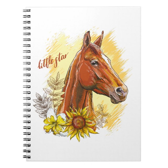 Carnet Élégant cheval à main avec plantes et fleurs (Devant)