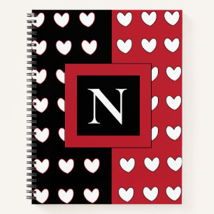 Carnet Élégant Chic Cœurs Monogramme Noir Rouge Blanc