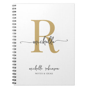 Carnet Élégant Chic Féminin Monogramme Nom en écriture Or
