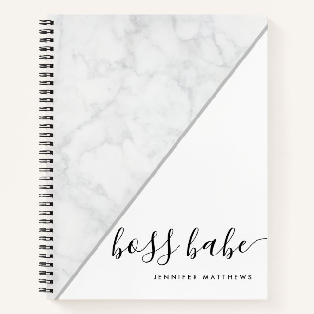 Carnet Elégant Chic Marble Boss Babe Personnalisé (Devant)