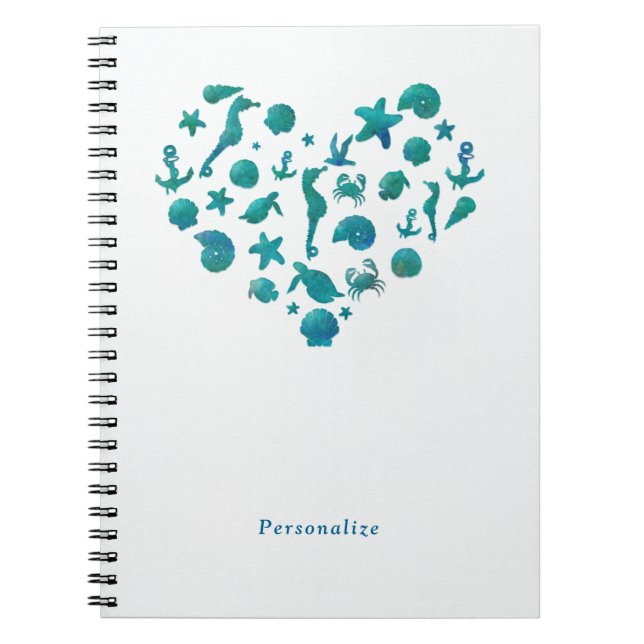 Carnet Élégant Chic Moderne Aquarelle Bleu Vert Choses de (Devant)