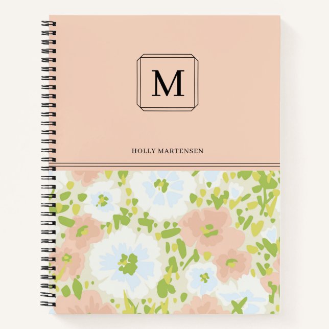Carnet Élégant Chic Monogram Flower Motif Personnalisé (Devant)