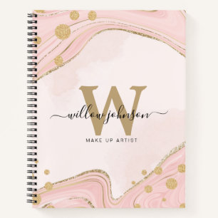 Carnet Élégant Chic Monogram rose Parties scintillant or 