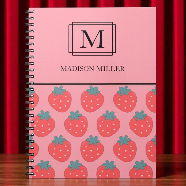 Carnet Elégant Chic Monogram Strawberries Personnalisé (Créateur téléchargé)