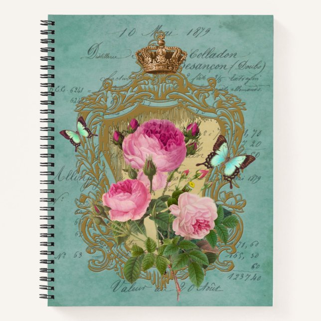Carnet Élégant chic style victorien spirale Rose Notebook (Devant)