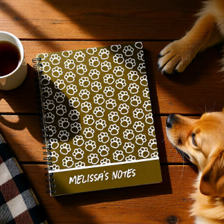 Carnet Elégant Chien pattes brun spirale personnalisée