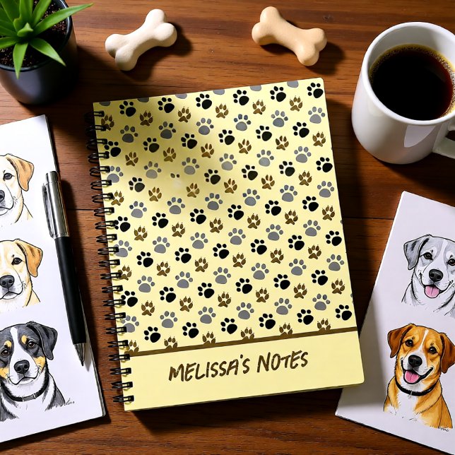 Carnet Elégant chien pattes crème (Elegant Cream Dog Paw Print Personalized Notebook)
