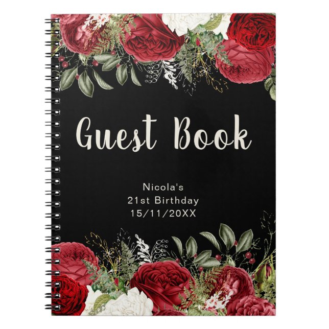 Carnet Elegant Christmas Red Flowers Birthday Guest Book (Devant)