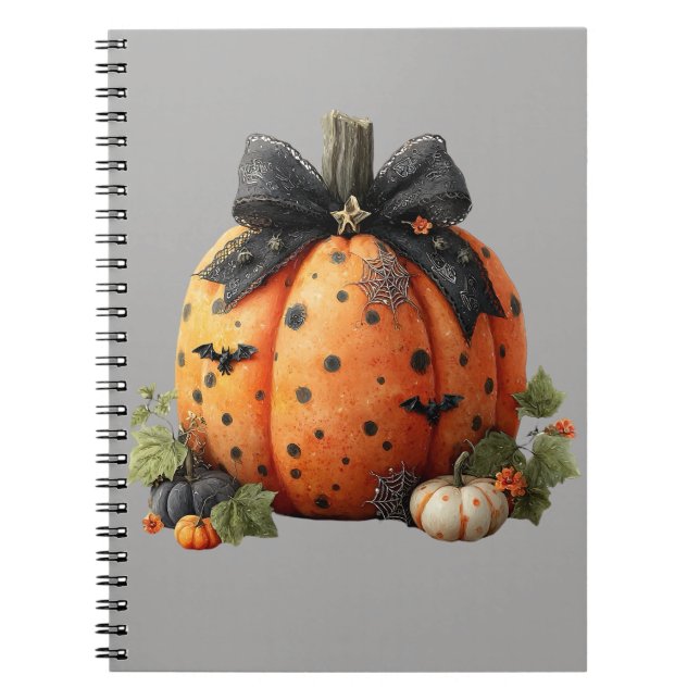 Carnet Élégant Citrouille d'Halloween avec cabot noir (Devant)