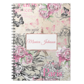 Carnet Elégant collage rose noir floral Tour Eiffel