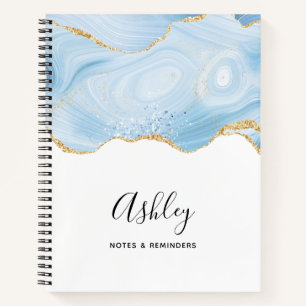 Carnet Élégant Cool Bleu Agate et Parties scintillant Or 