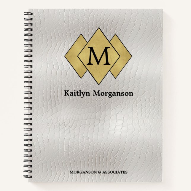 Carnet Élégant Cuir Blanc Monogrammé de Luxe (Devant)