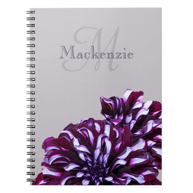 Carnet Élégant dahlia violet fleurs monogramme nom person (Devant)