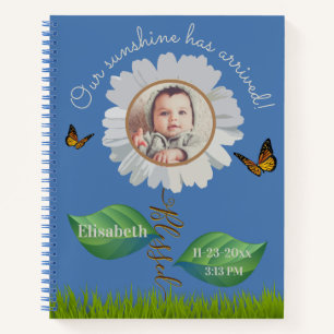 Carnet Elégant Daisy Blue Floral Cute Baby Photo & Nom