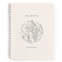 Elegant Ecru Sage Green Flowers Herbes Spiral