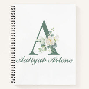 Carnet Élégant Eucalyptus et Rose Personnalisé Initiale A