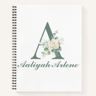Carnet Élégant Eucalyptus et Rose Personnalisé Initiale A
