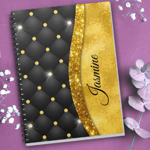 Carnet Élégant faux or parties scintillant noir diamant m