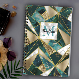 Carnet Elégant faux or turquoise géométrique