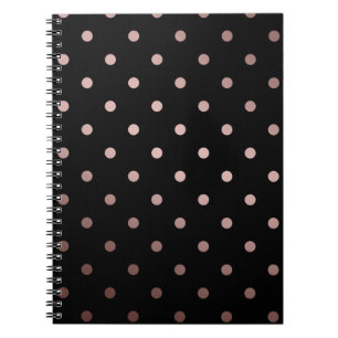 Carnet élégant faux rose or noir pois