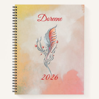 Carnet Elegant Feather Floral Watercolour Spiral Notebook