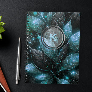 Carnet Élégant feuillage Turquoise noir brillant