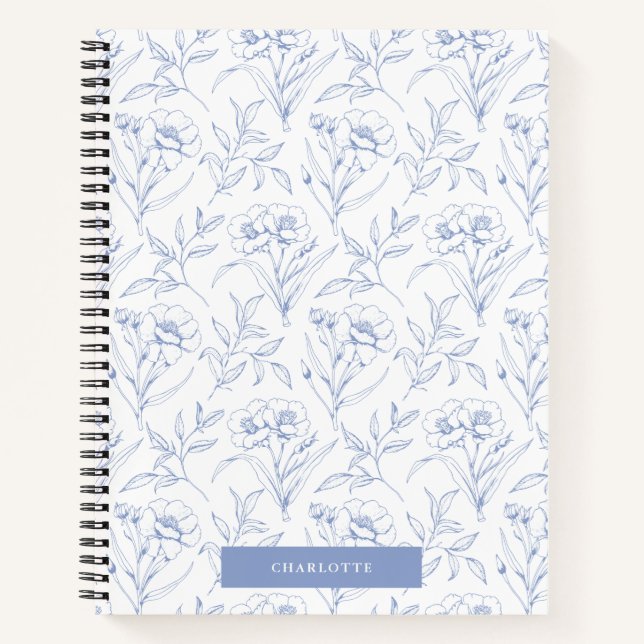 Carnet Élégant floral bleu clair (Devant)