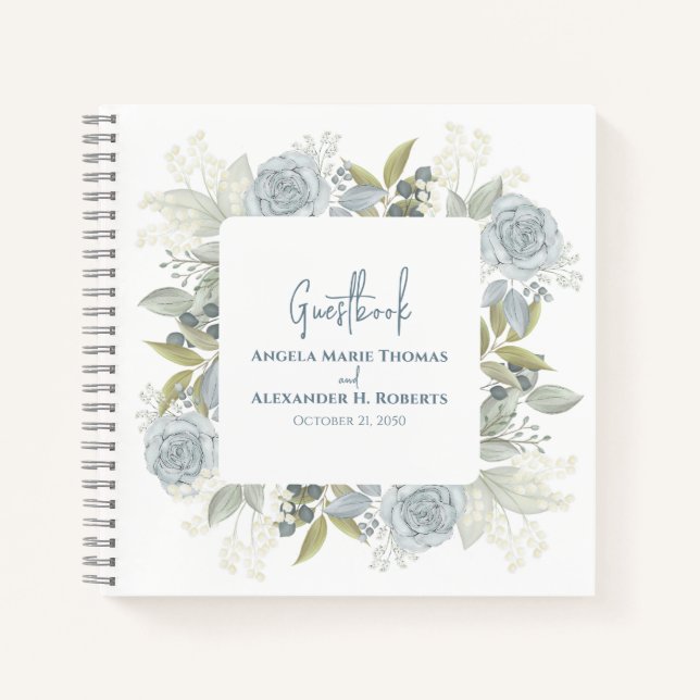 Carnet Elégant Floral Dusty Bleu Classique Rose Verdure (Devant)