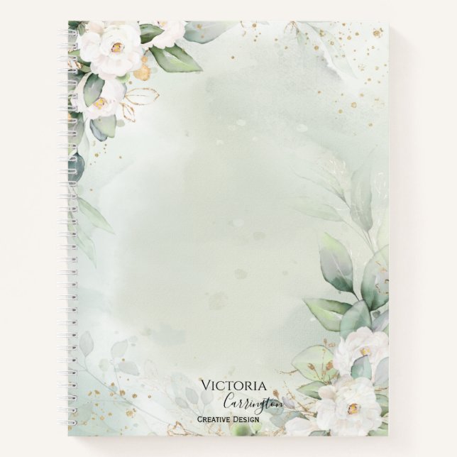 Carnet Élégant Floral Gold Green Professionnel (Devant)