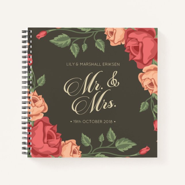 Carnet Elégant Floral Mr & Mrs Mariage Guestbook (Devant)