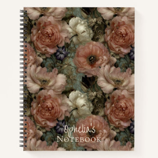 Carnet Élégant floral personnalisé rose et crème