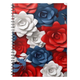 Carnet Elégant Floral Rouge Blanc Bleu Jardin Fleur Jardi