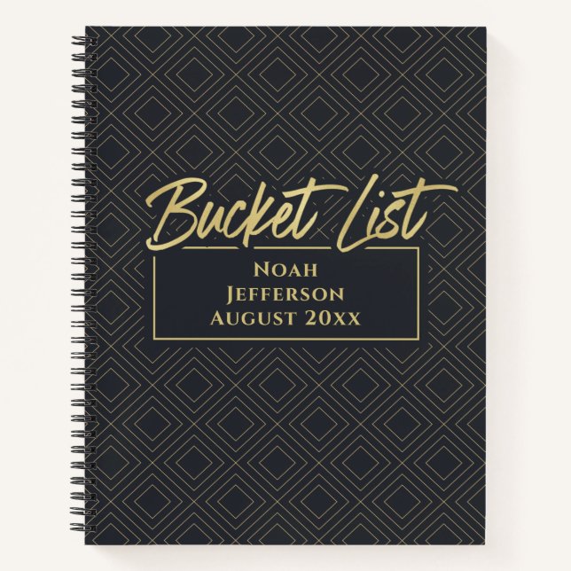 Carnet Élégant Gold Black Deco Bucket List Monogramme (Devant)