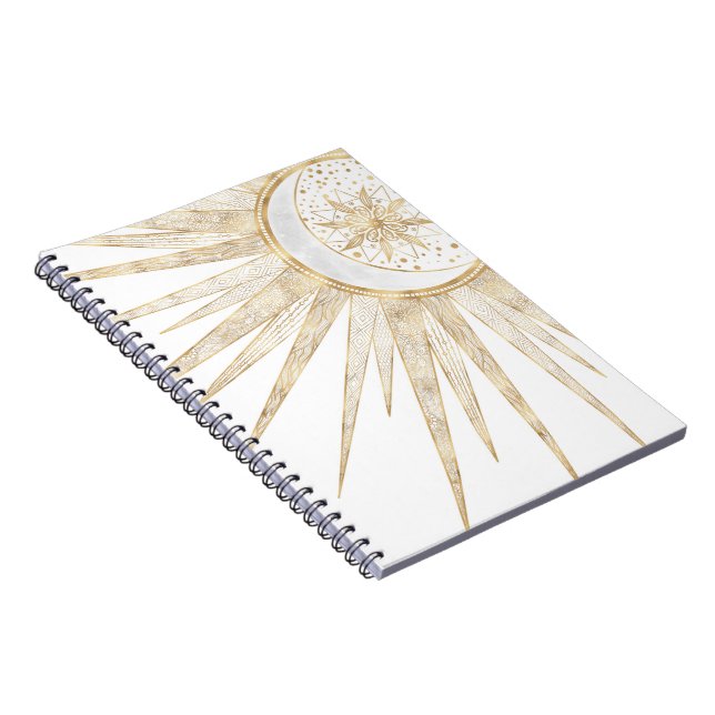 Carnet Elegant Gold Doodles Sun Moon Mandala Design (Côté Droit)