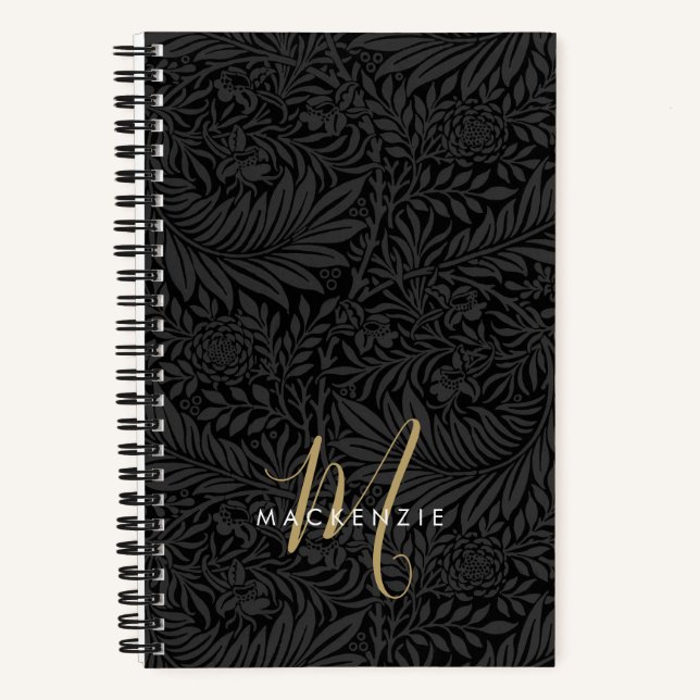 Carnet Elegant Gold Monogram Black Floral Pattern (Recto)