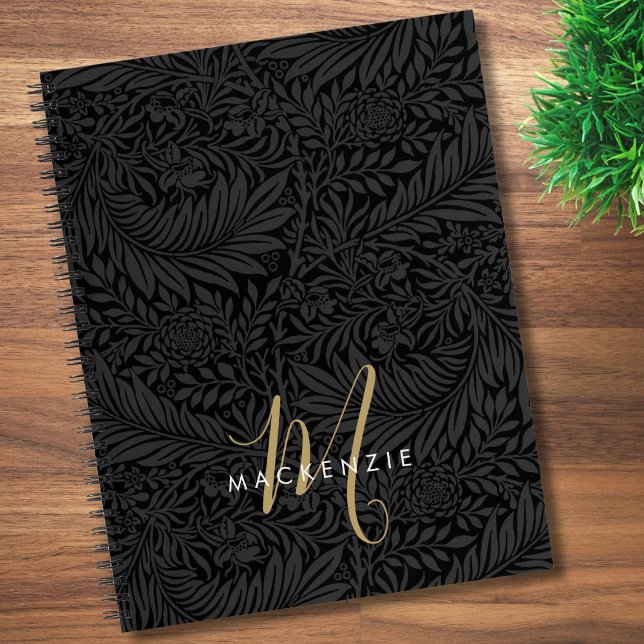 Carnet Elegant Gold Monogram Black Floral Pattern (Créateur téléchargé)