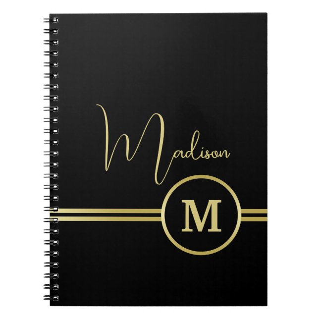 Carnet Elegant Gold Signature Monogram on Black (Devant)