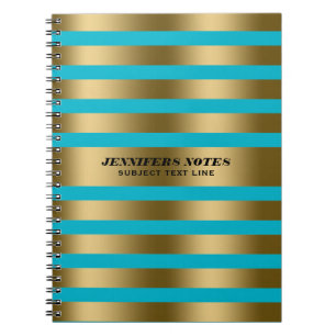 Carnet Elégant Gold Stripes Arrière - plan bleu personnal