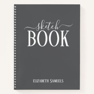 Carnet Elegant Gray Sketch Book with name gift for her