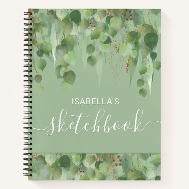 Carnet Elegant Green Gold Eucalyptus Nom Sketchbook (Devant)
